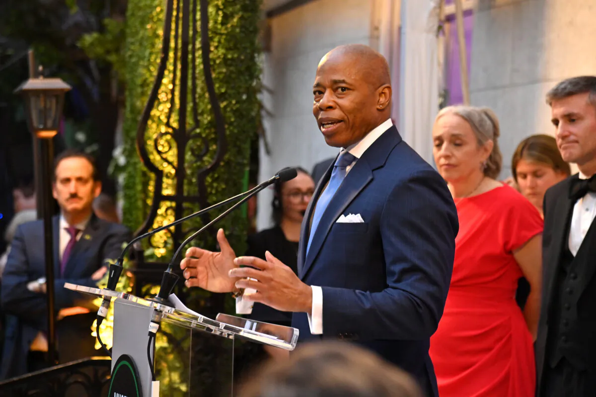 Mayor Eric Adams speaks at the Museum of the City of New York's Centennial Gala honoring Michael R. Bloomberg in New York on May 24, 2023. (Bryan Bedder/Getty Images for Museum Of The City Of New York)