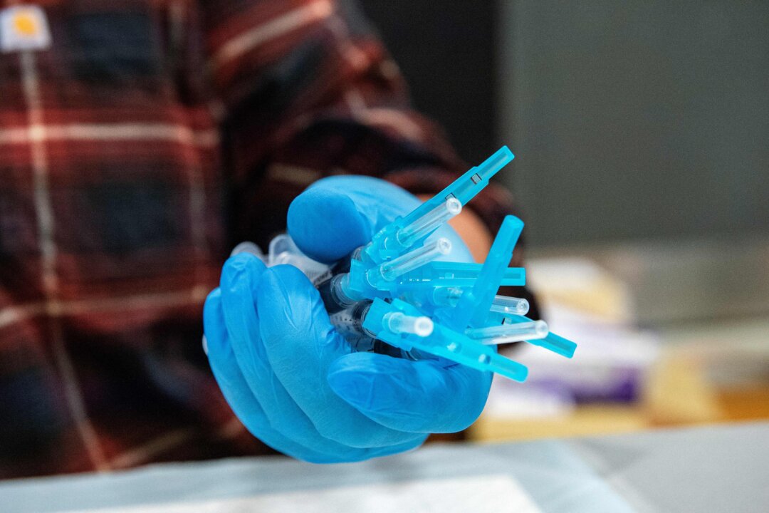 Syringes with a COVID-19 vaccine in Bidderford, Maine, on April 26, 2021. (Joseph Prezioso/AFP via Getty Images)