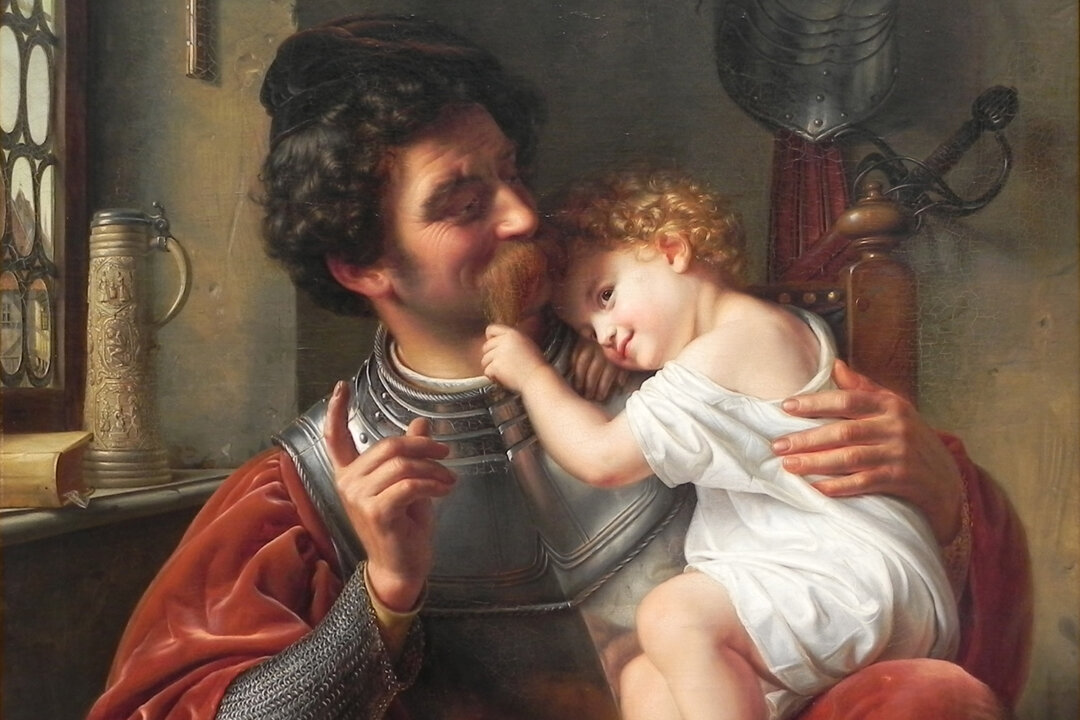 Literature provides us models of paternal heroism with examples of fathers who sacrifice themselves for the good of their families. Detail of "The Warrior and His Child," 1832, by Theodor Hildebrandt. Oil on canvas. Old National Gallery, Berlin. (Public Domain)