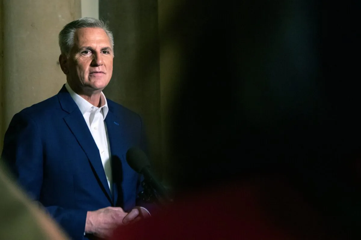 Speaker of the House Kevin McCarthy (R-Calif.) speaks to the press after an "agreement principle" was reached between House Republicans and President Joe Biden's team to avoid a default on the U.S. debt at the U.S. Capitol in Washington on May 28, 2023. (Anna Rose Layden/Getty Images)