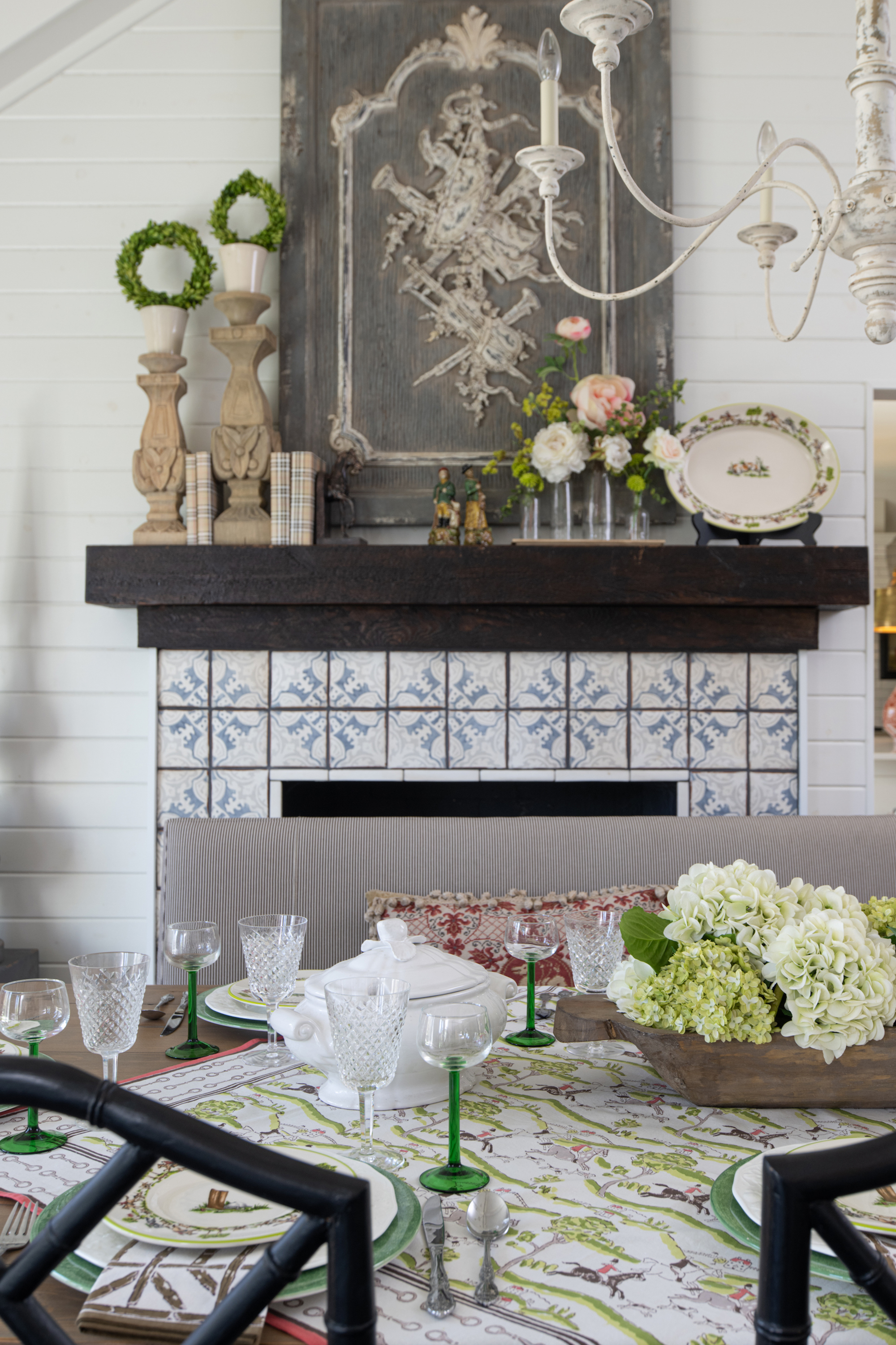 A Derby Day table is set with beautiful dishes Anne has collected over the years.