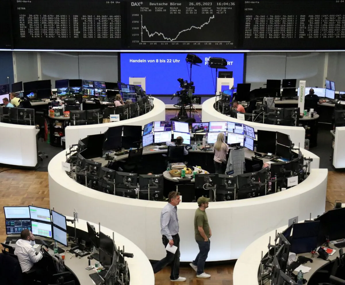 The German share price index DAX graph is pictured at the stock exchange in Frankfurt, Germany, on May 26, 2023. (Staff/Reuters)