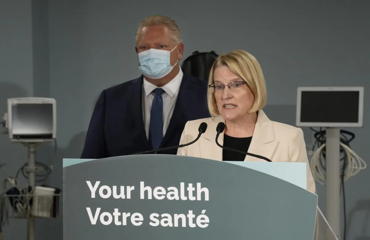 Ontario Health Minister Sylvia Jones makes an announcement on health care with Premier Doug Ford in the province in Toronto, on Jan. 16, 2023. (The Canadian Press/Frank Gunn)