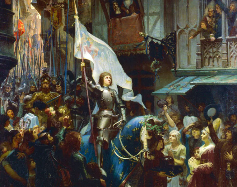 "Entree de Jeanne d'Arc à Orléans," 1887, by Jean-Jacques Scherrer. (Public domain)