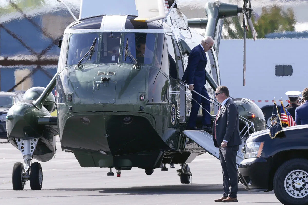 President Joe Biden steps off Marine One in Middletown, Del., on May 28, 2023. (Patrick Semansky/AP Photo)