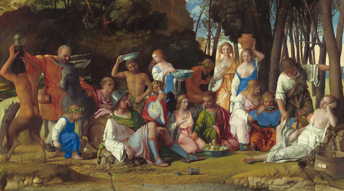 Detail of "The Feast of the Gods," 1514 and 1529, by Giovanni Bellini and Titian. Oil on canvas. National Gallery of Art, Washington, D.C. (Public Domain)