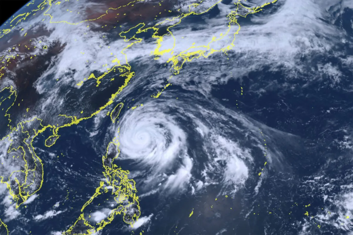 Typhoon Mawar is approaching Philippine northern provinces on May 29, 2023. (National Institute of Information and Communications Technology via AP)