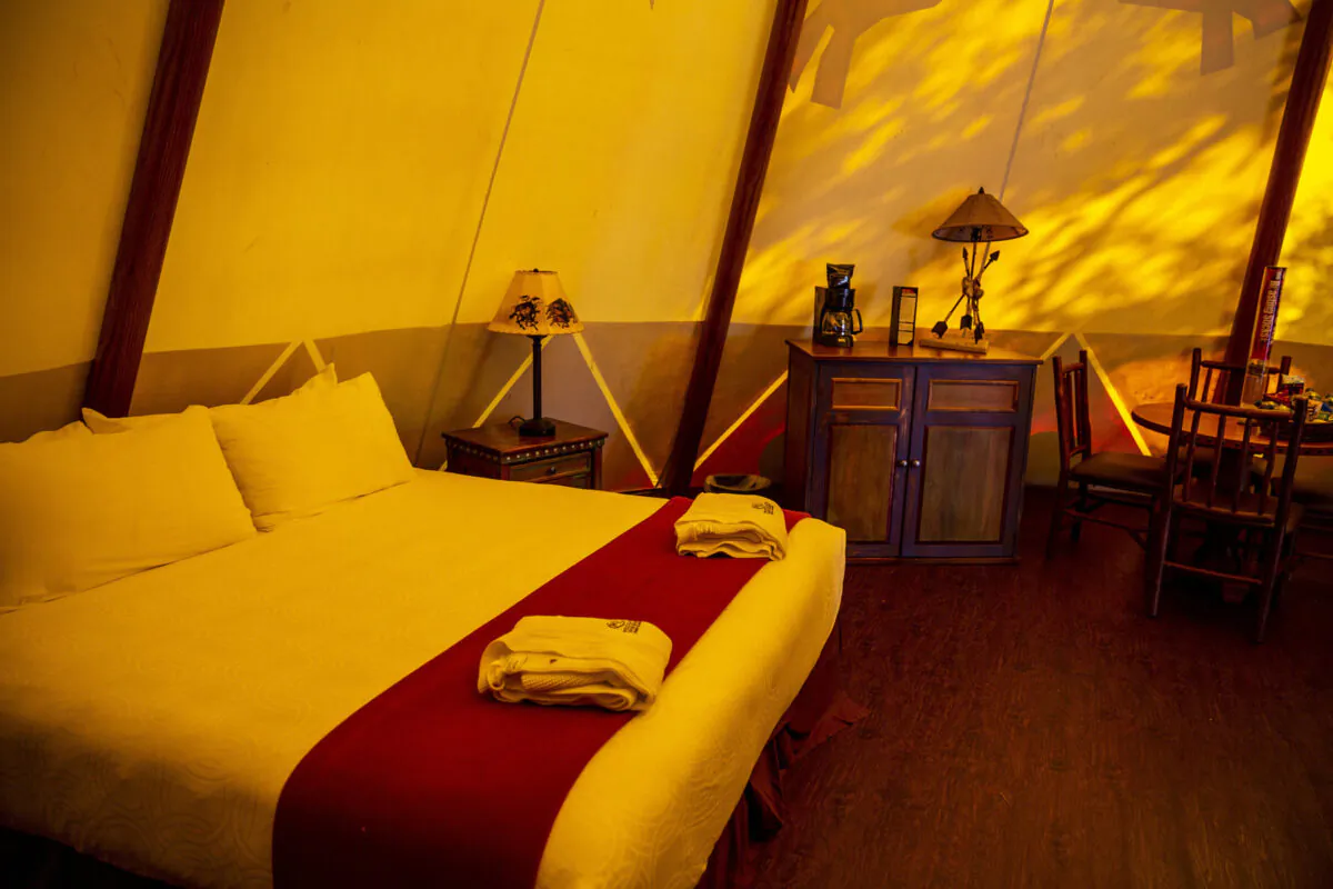 The inside of a teepee accommodation at Westgate River Ranch Resort. (Patrick Connolly/Orlando Sentinel/TNS)