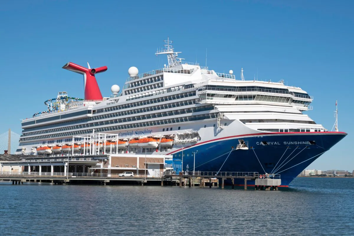 The Carnival Sunshine cruise ship moored at the Port of Charleston, S.C., on Jan. 11, 2022. (Daniel Wright98/Shutterstock)