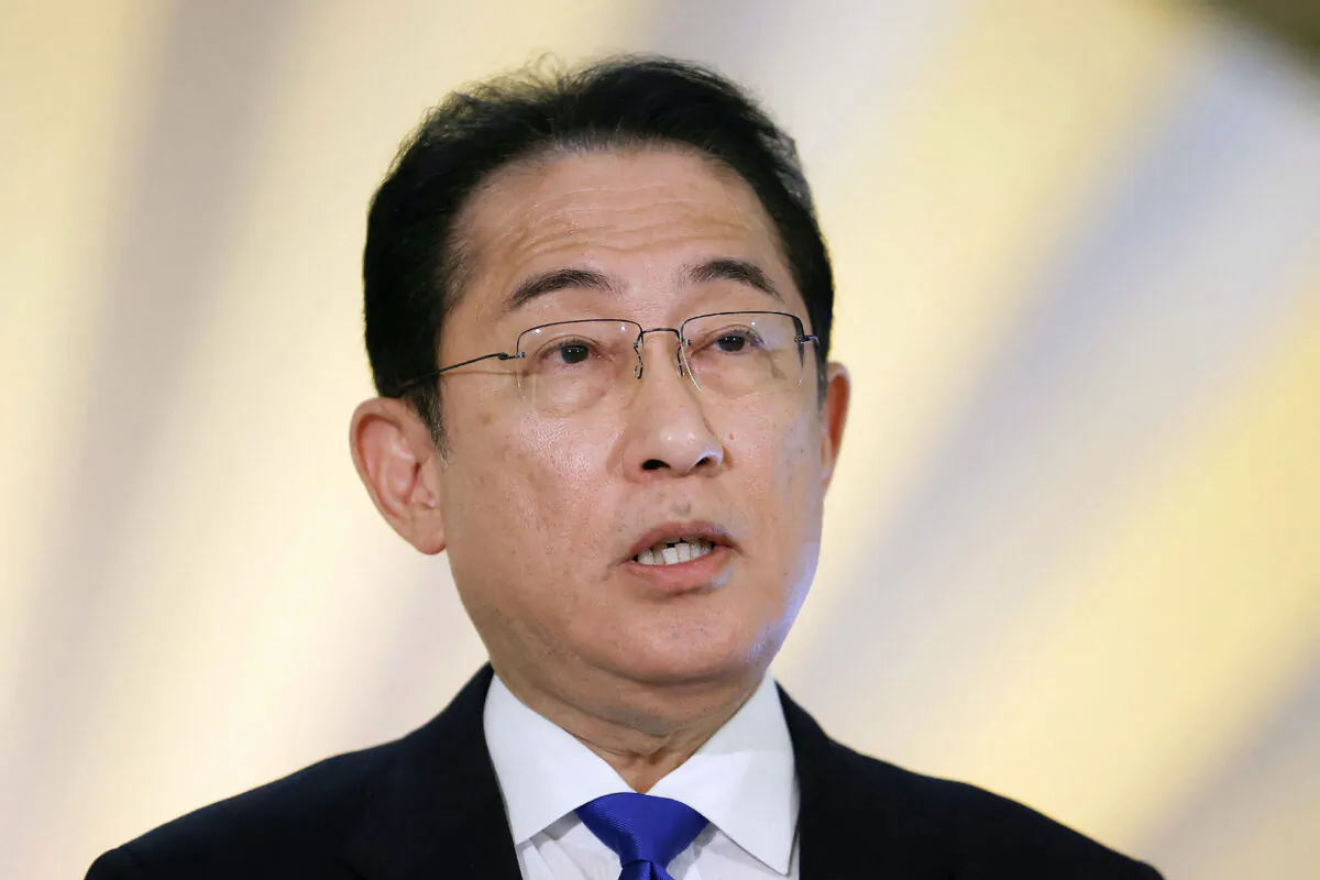 Japan's Prime Minister Fumio Kishida speaks during a late-night press conference during the G-7 Summit Leaders's Meeting in Hiroshima, Japan, on May 19, 2023. (Japan Pool/JIJI Press/AFP via Getty Images)