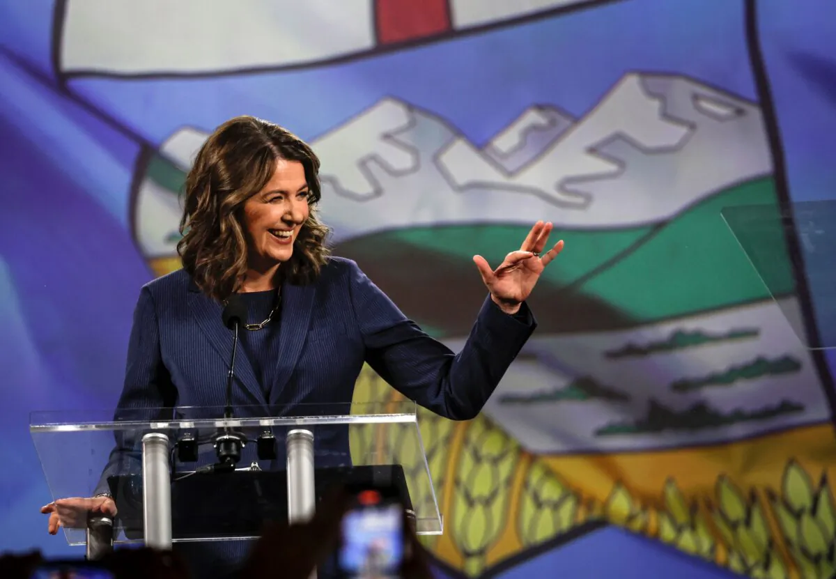 Alberta Premier and UCP Leader Danielle Smith makes her victory speech in Calgary on May 29, 2023.  (The Canadian Press/Jeff McIntosh)