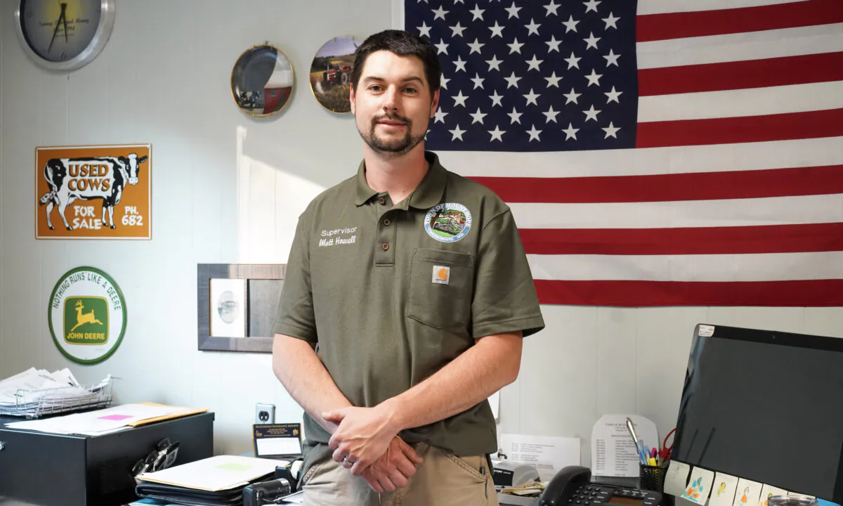 Supervisor Matthew Howell in his office at Mount Hope Town Hall in Otisville, N.Y., on May 22, 2023. (Cara Ding/The Epoch Times)