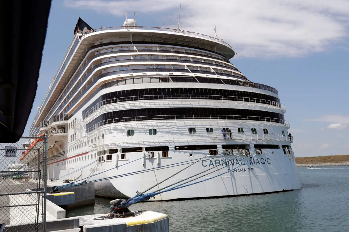 The Carnival cruise line ship Carnival Magic sits docked in Cape Canaveral, Fla., on April, 2020. (John Raoux/AP Photo)