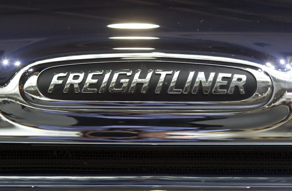 The emblem of Freightliner on a truck in Hanover, northern Germany, on Sept. 23, 2008. (Joerg Sarbach/AP Photo)