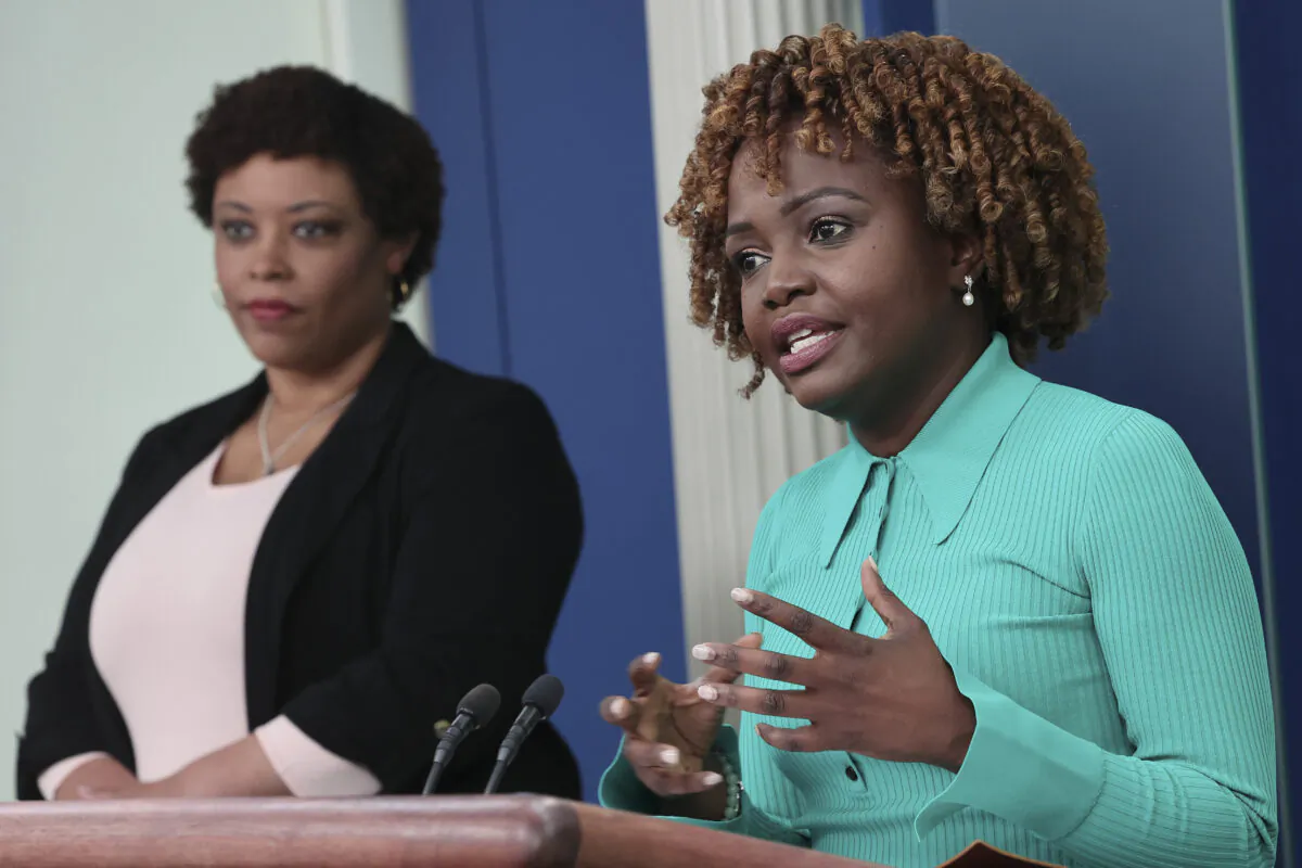 White House Press Secretary Karine Jean-Pierre (R) speaks as Office of Management and Budget Director Shalanda Young looks on during the daily briefing at the White House on May 30, 2023. (Photo by Win McNamee/Getty Images)