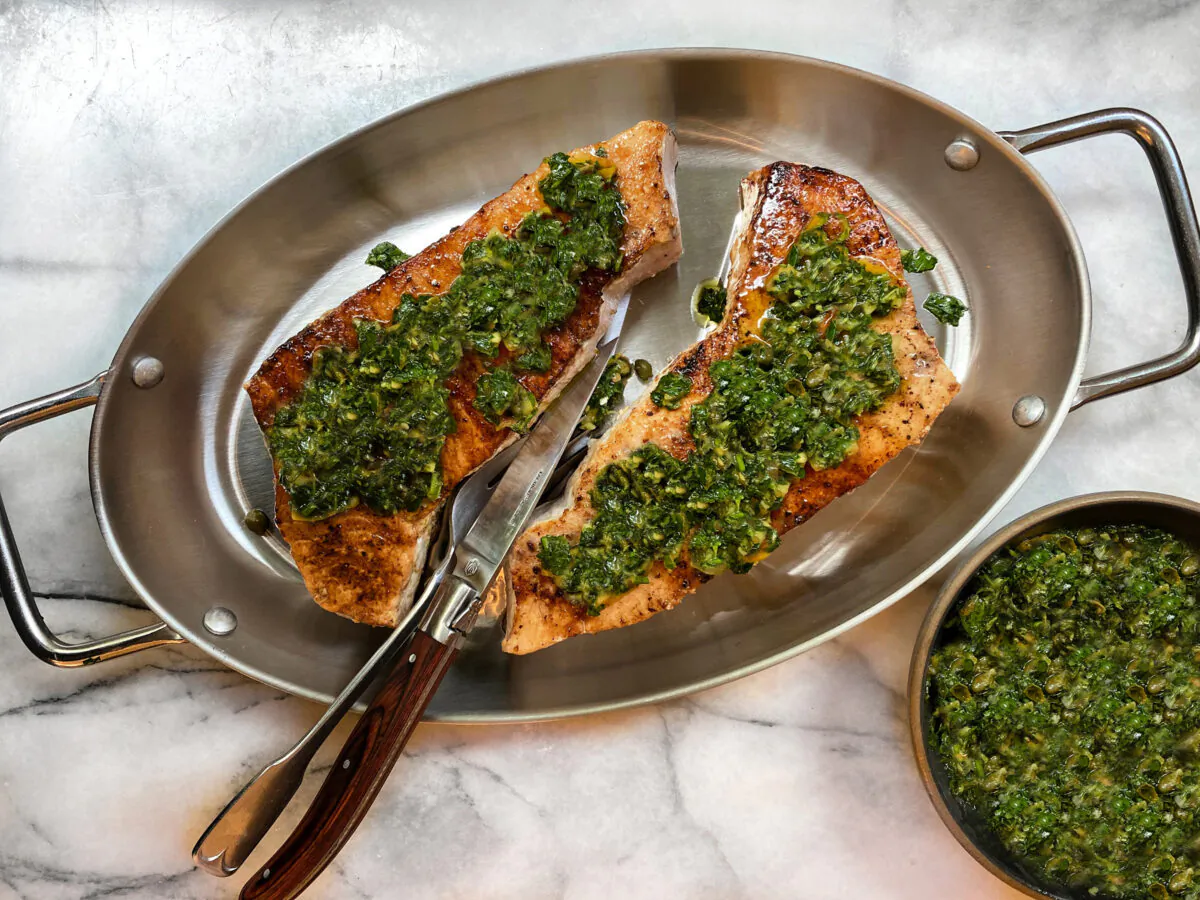 Zhoug makes a fantastic condiment for smoky swordfish off the grill. (Lynda Balslev for Tastefood)