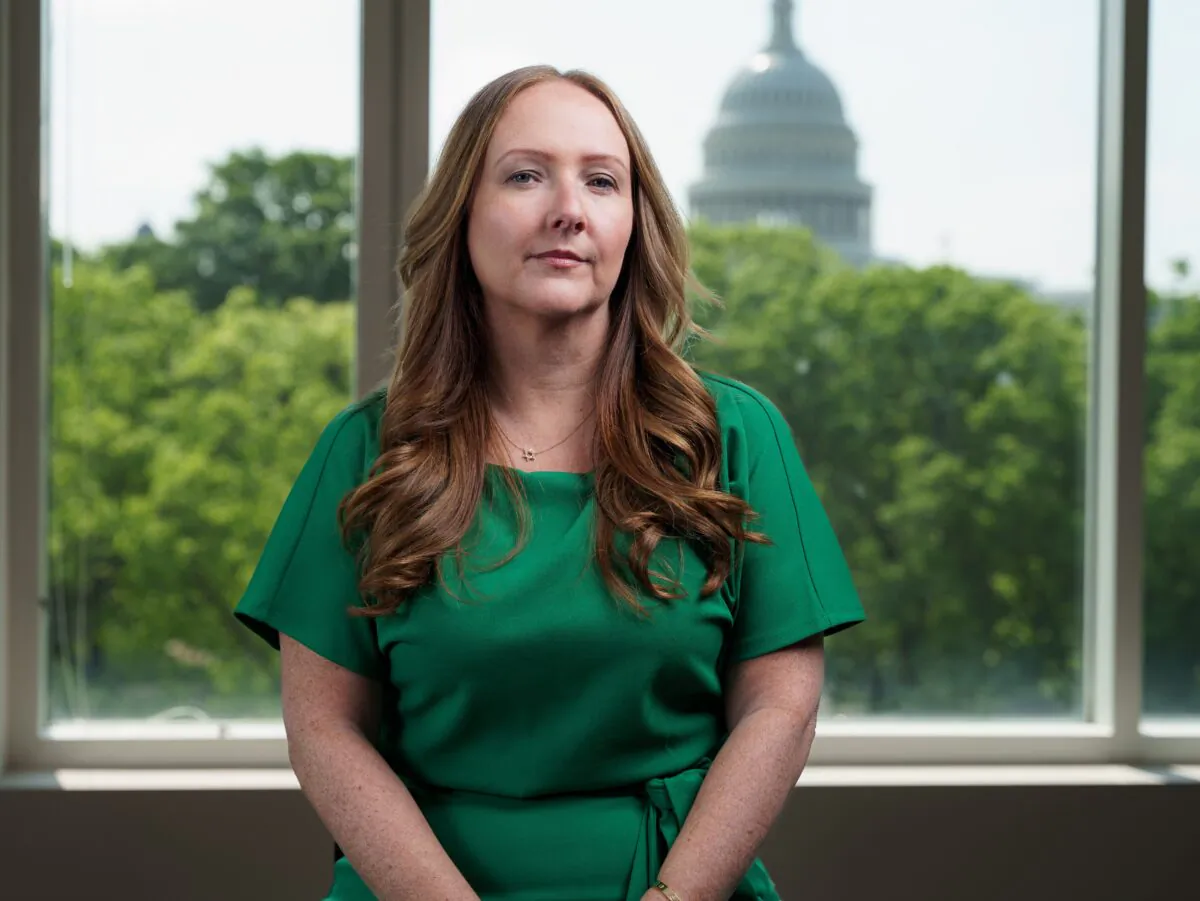 Karol Markowicz, co-author of "Stolen Youth: How Radicals Are Erasing Innocence and Indoctrinating a Generation," in Washington on April 26, 2023. (Wei Wu/The Epoch Times)