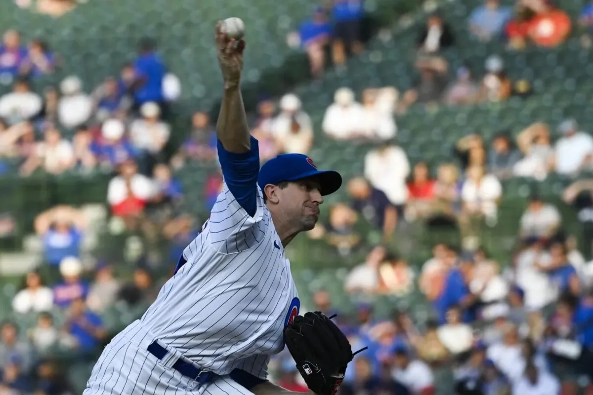 Chicago Cubs starting pitcher Kyle Hendricks (28) delivers against the Tampa Bay Rays during the first inning at Wrigley Field in Chicago on May 30, 2023. (Matt Marton/USA TODAY Sports via Field Level Media)