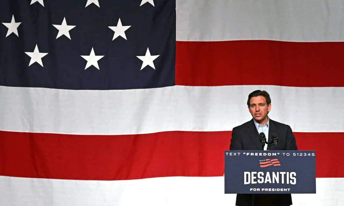 Florida Governor and 2024 presidential hopeful Ron DeSantis speaks during his campaign kickoff event at Eternity Church in Clive, Iowa, on May 30, 2023. (Andrew Caballero-Reynolds/AFP via Getty Images)