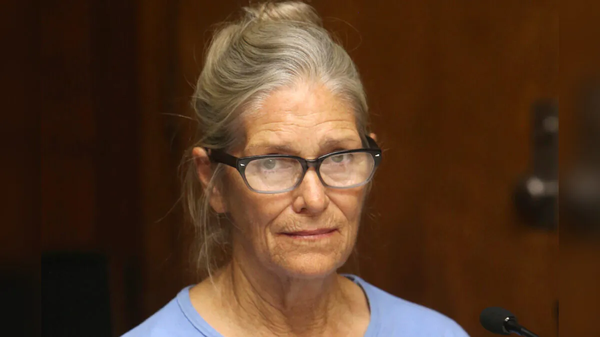 Leslie Van Houten attends her parole hearing at the California Institution for Women in Corona, Calif., on Sept. 6, 2017. (Stan Lim/Los Angeles Daily News via AP, Pool)