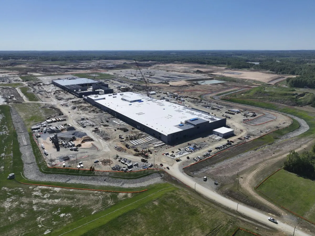 An electric and hybrid vehicle battery factory being built by Toyota is shown while under construction near Greensboro, N.C., on May 15, 2023. (Toyota via AP)