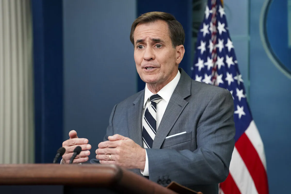 National Security Council Coordinator for Strategic Communications John Kirby speaks during the press briefing at the White House on May 31, 2023. (Madalina Vasiliu/The Epoch Times)