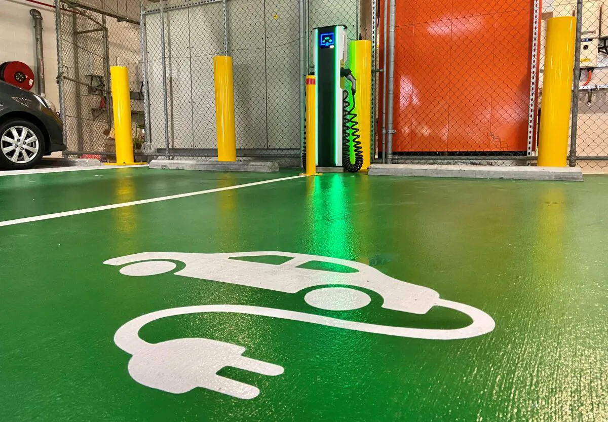 An EV charging car space in Calamvale of Brisbane, Australia, on Jan. 29, 2023. (Daniel Teng/The Epoch Times)
