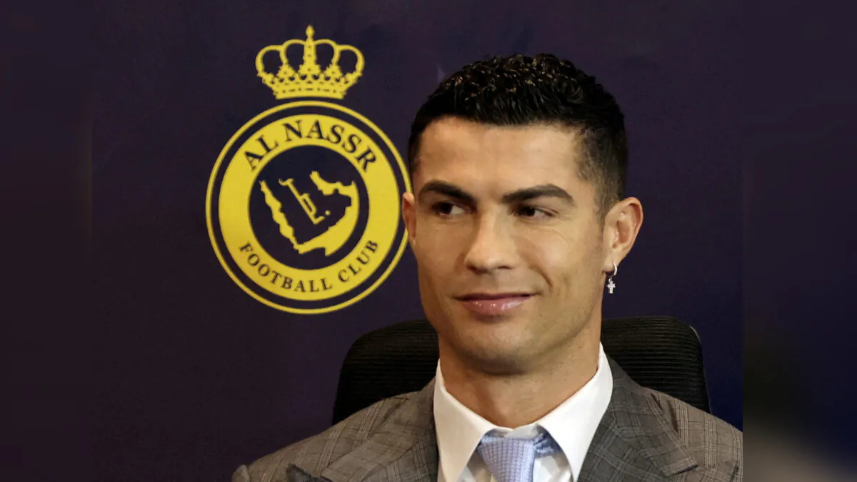 New Al Nassr signing Cristiano Ronaldo during the press conference in Mrsool Park, Riyadh, Saudi Arabia, on Jan. 3, 2023. (Ahmed Yosri/Reuters)