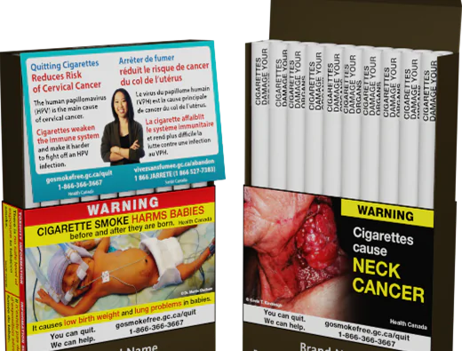 Projected design of cigarettes featuring individual health warnings. (Health Canada)