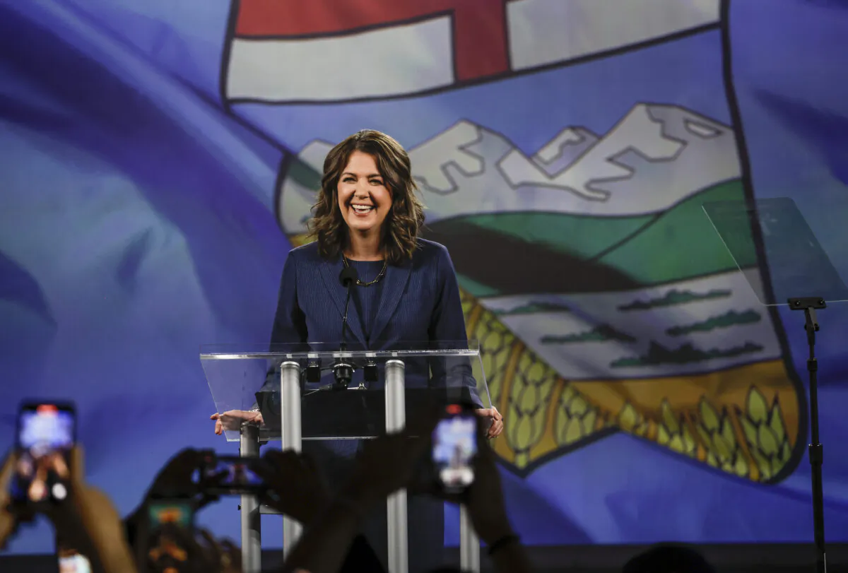 Alberta Premier Danielle Smith delivers her victory speech in Calgary on May 29, 2023, after winning the provincial election. (The Canadian Press/Jeff McIntosh)