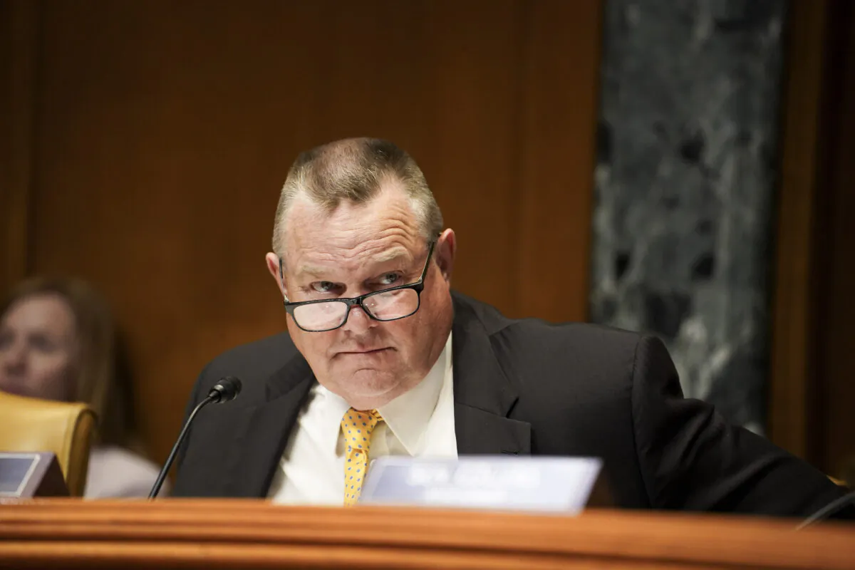 Senator Jon Tester (D-Mont.) holds a hearing to review the president’s fiscal year 2024 budget request for the National Guard and Reserve in Washington on June 1, 2023. (Madalina Vasiliu/The Epoch Times)