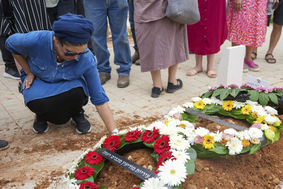 Mourners attend the funeral of Hana Nachenberg in Modiin, Israel, on June 1, 2023. (Tsafrir Abayov/AP Photo)