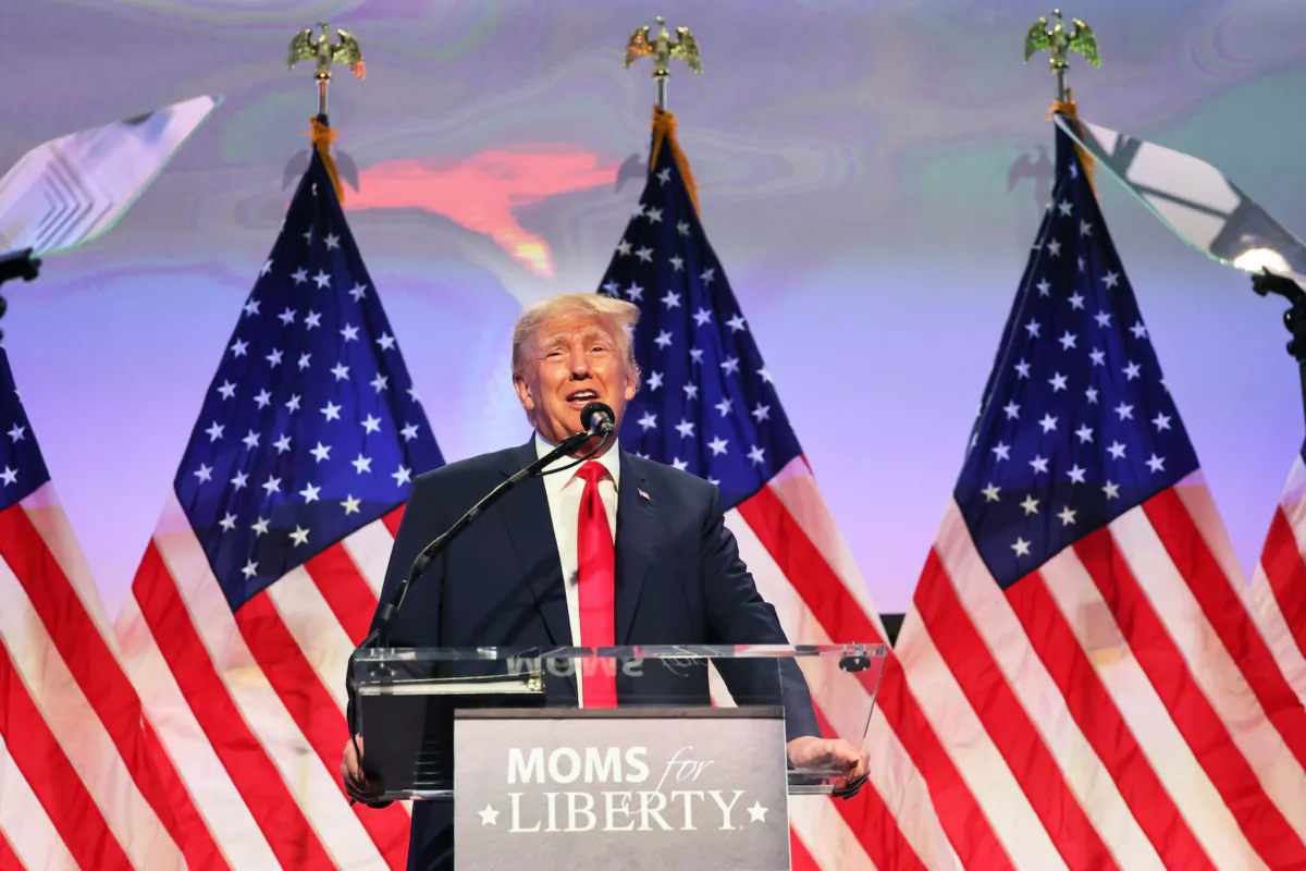 Republican presidential candidate former President Donald Trump speaks during the Moms for Liberty Joyful Warriors national summit at the Philadelphia Marriott Downtown in Philadelphia on June 30, 2023. (Michael M. Santiago/Getty Images)