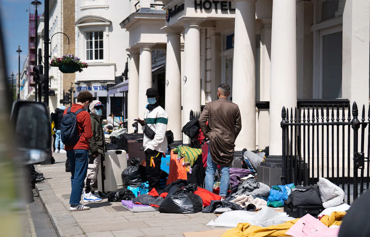 A view of the scene outside the Comfort Inn hotel on Belgrave Road in Pimlico, central London, on June 2, 2023. (James Manning/PA Wire)