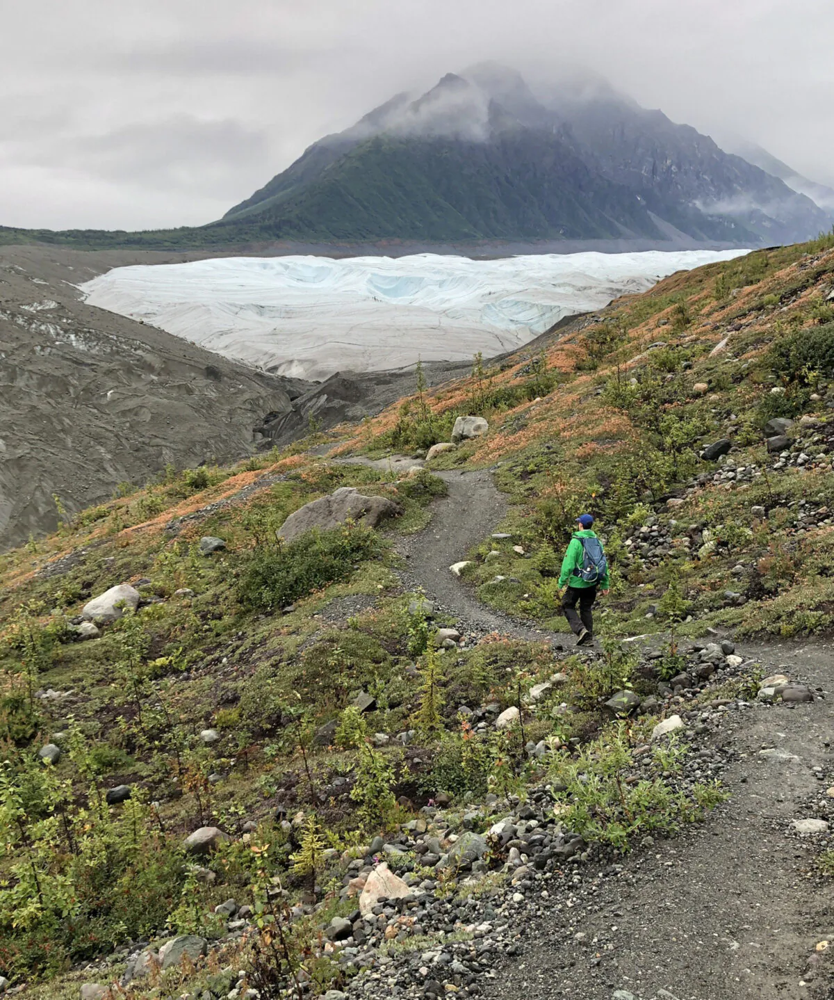 A hiker makes his way toward the "toe" of the Root Glacier, which spans 5 miles inside Wrangell-St. Elias National Park in Alaska. (Colleen Thomas/TNS)
