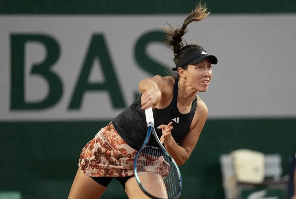 Jessica Pegula (USA) serves during her first round match against Danielle Collins (USA) on day one at Stade Roland-Garros in Paris on May 28, 2023. (Susan Mullane/USA TODAY Sports via Field Level Media)