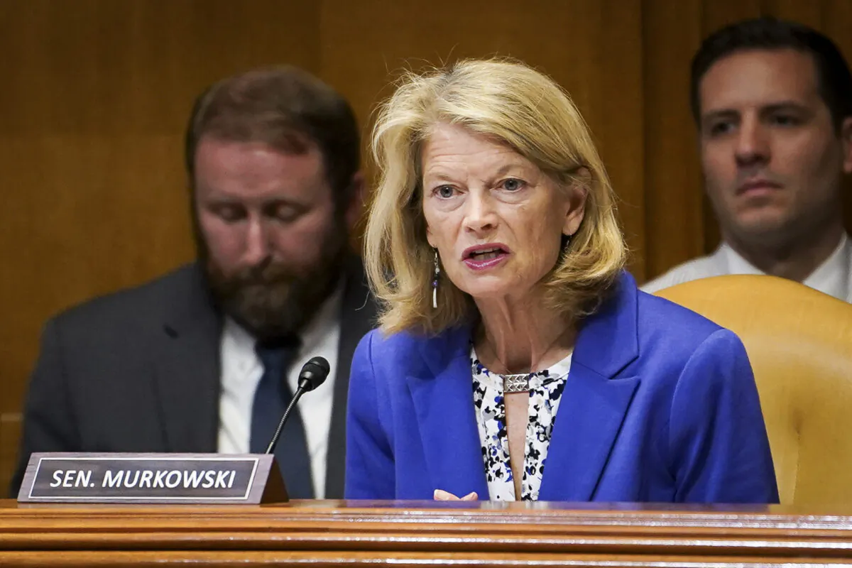 Sen. Lisa Murkowski (R-Alaska) speaks during a hearing to review the president’s fiscal year 2024 budget request for the National Guard and Reserve in Washington on June 1, 2023. (Madalina Vasiliu/The Epoch Times)