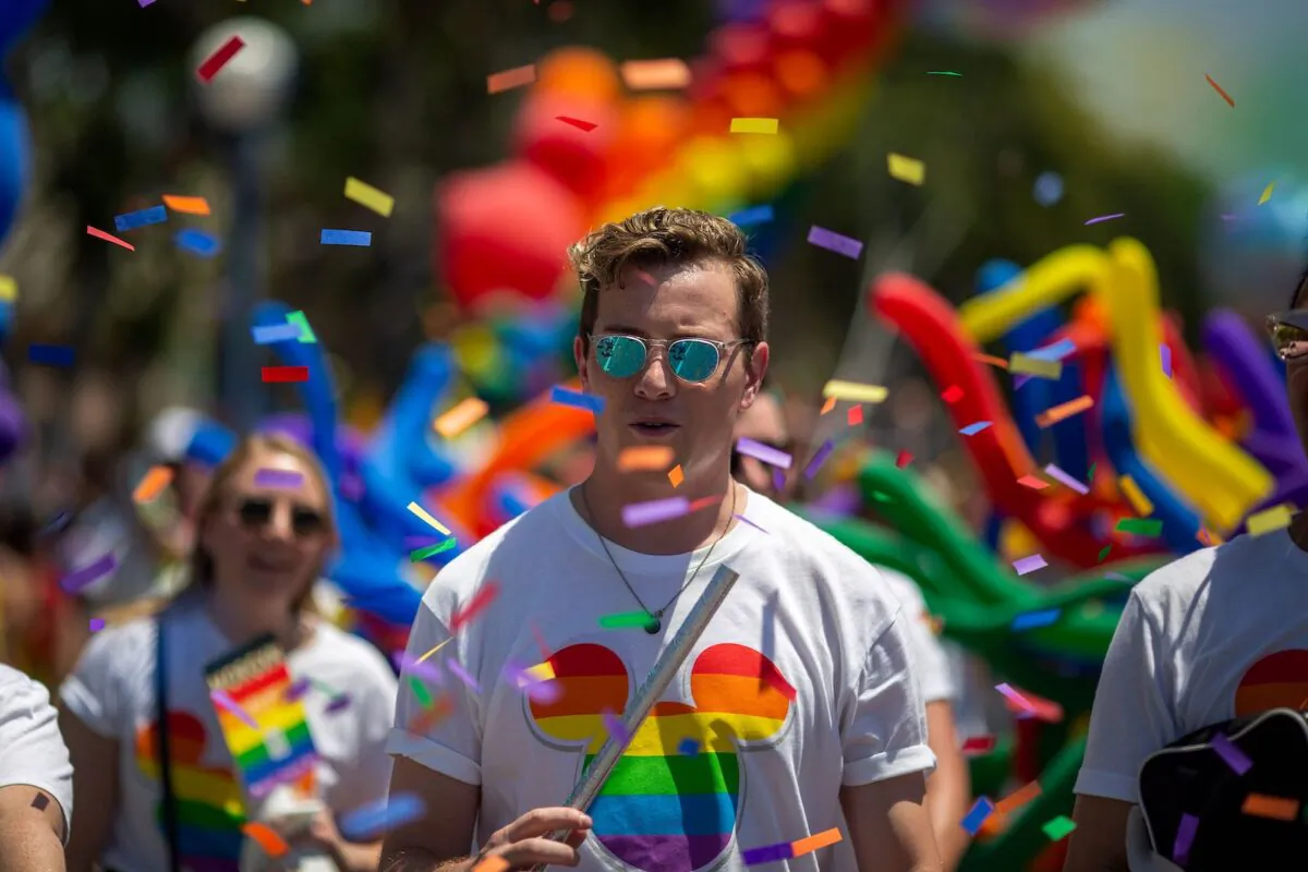 People from the Walt Disney Company participate in the annual LA Pride Parade in West Hollywood, Calif., on June 9, 2019. (David Mcnew/AFP via Getty Images)