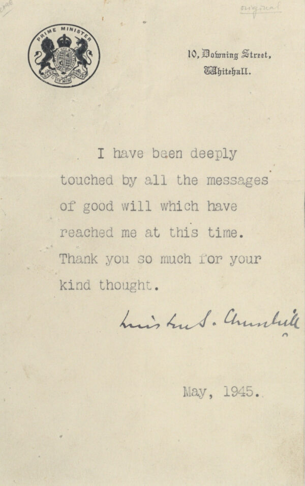 A 1945 letter from Winston Churchill to the British people