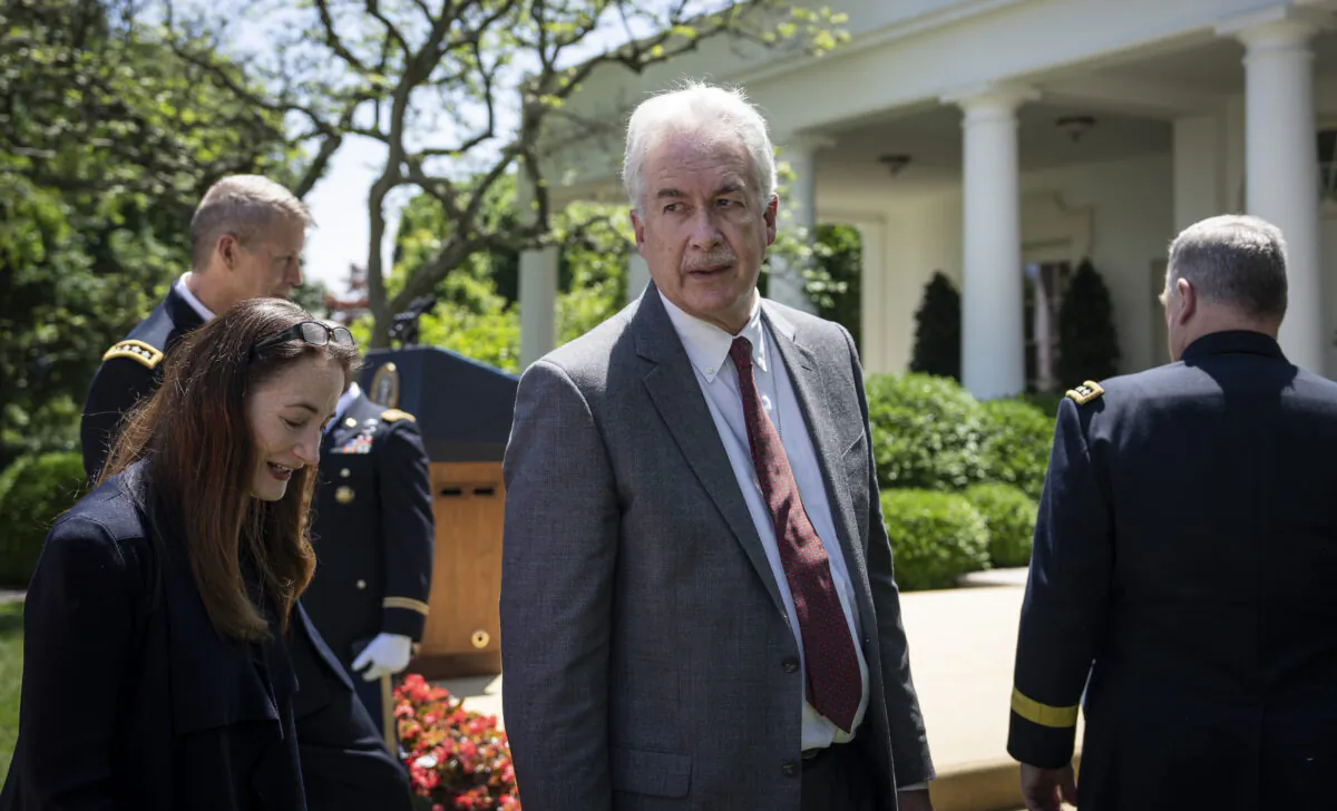 Director of National Intelligence Avril Haines and CIA Director William Burns depart an event where President Joe Biden announced his intent to nominate Gen. Charles Q. Brown Jr. to serve as the next chairman of the Joint Chiefs of Staff at the White House on May 25, 2023. (Drew Angerer/Getty Images)