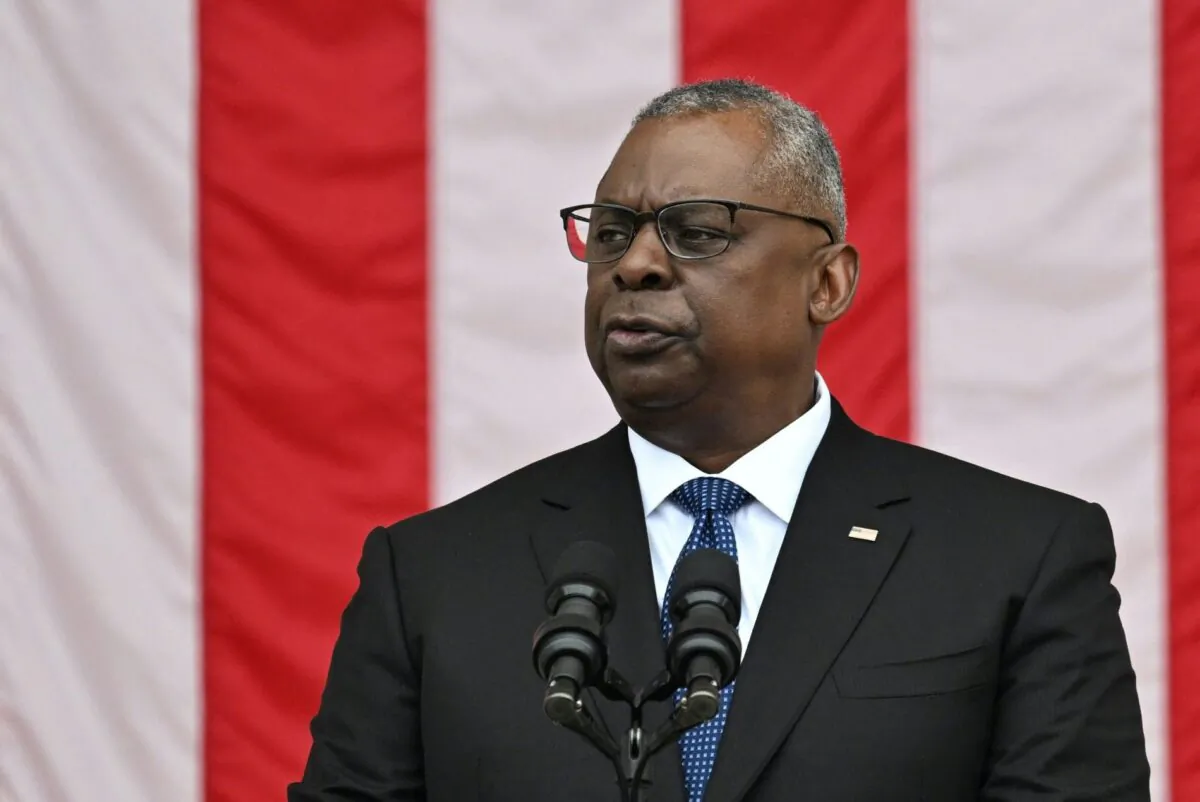 Defense Secretary Lloyd Austin speaks during the 155th National Memorial Day Observance at Arlington National Cemetery in Arlington, Va., on May 29, 2023. (Mandel Ngan/AFP via Getty Images)