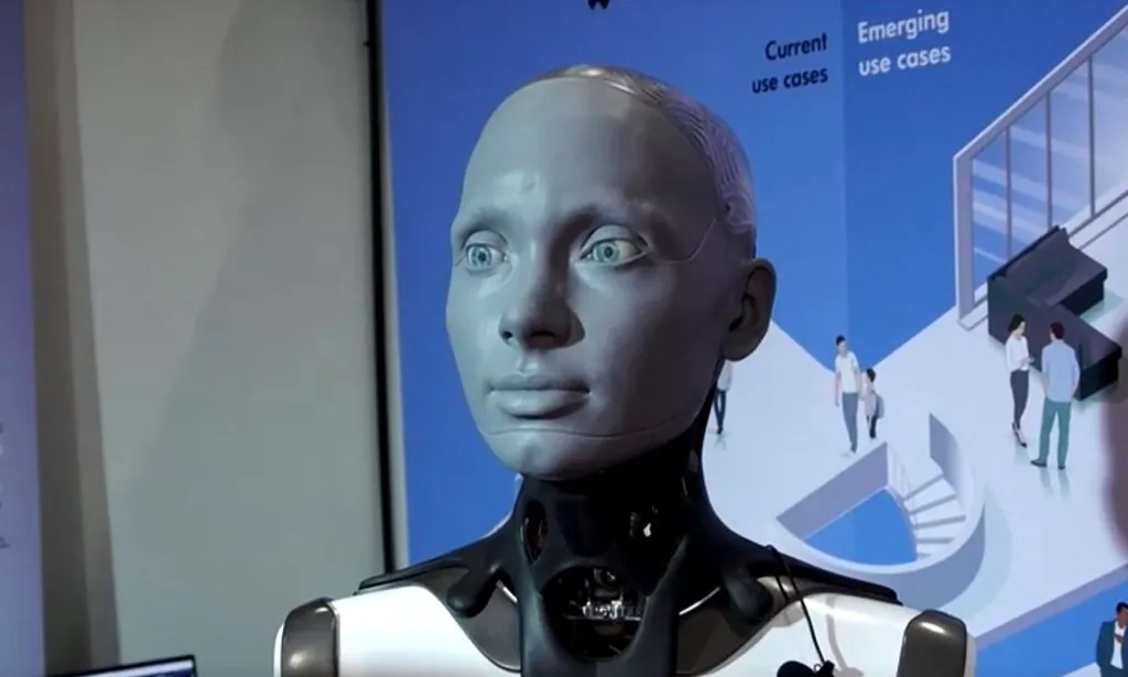 'Ameca,' a humanoid robot, on display at International Conference on Robotics and Automation in London on May 30, 2023. (Reuters/Screenshot via The Epoch Times)