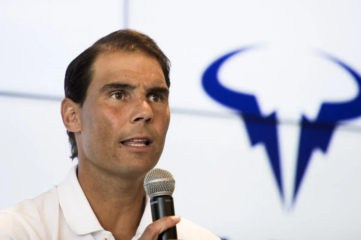 Spanish tennis player Rafael Nadal talks during a press conference to announce that he will not compete in the French Open, at the Rafa Nadal Academy in Manacor, on the Spanish Balearic Island of Mallorca, on May 18, 2023. (Jaime Reina/AFP via Getty Images)
