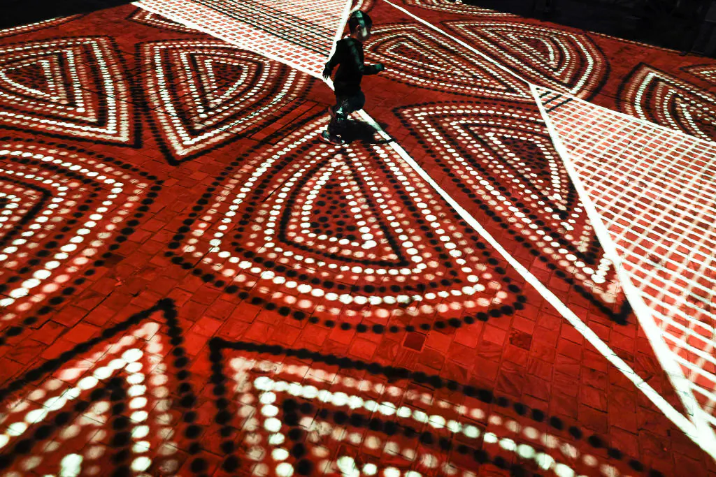 A general view of the Aboriginal light festival titled Grounded presented by Parrtjima at Federation Square in Melbourne, Australia, on March 10, 2023. (Asanka Ratnayake/Getty Images)