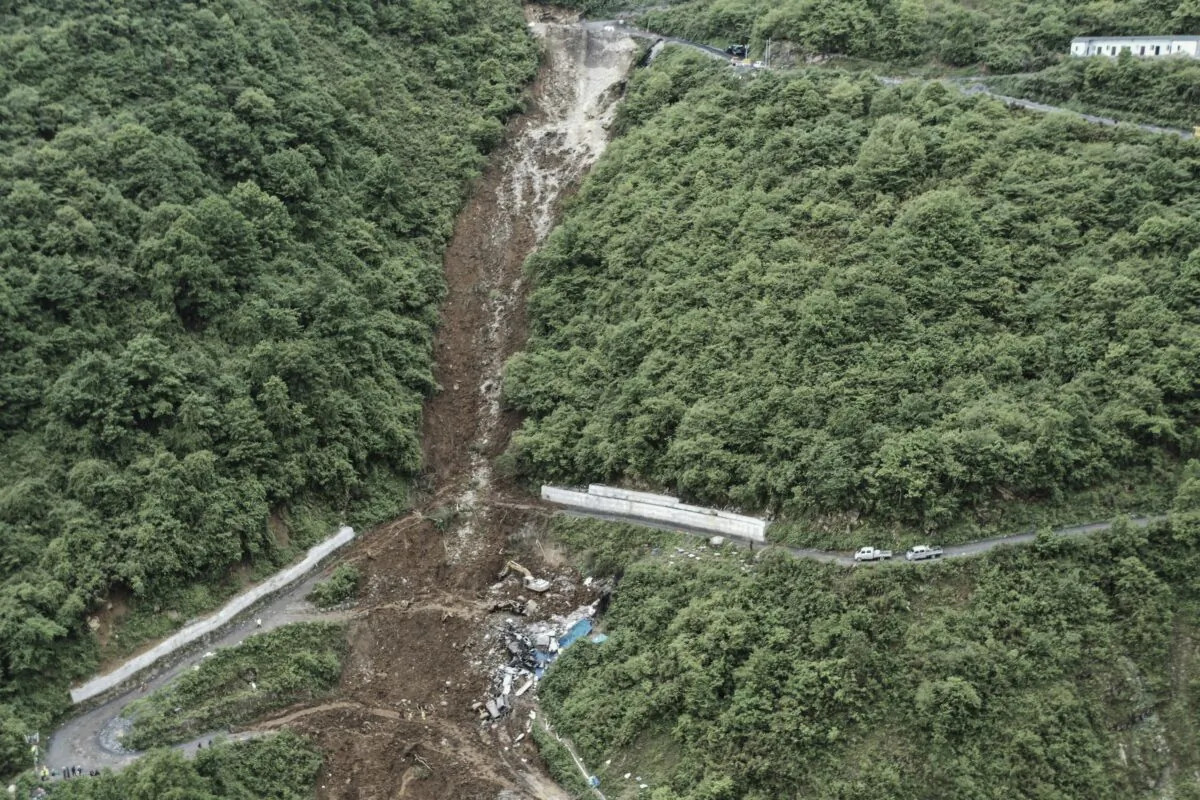 The site of a mountain collapse in Leshan in southwestern China's Sichuan Province on June 4, 2023. (Xinhua via AP)