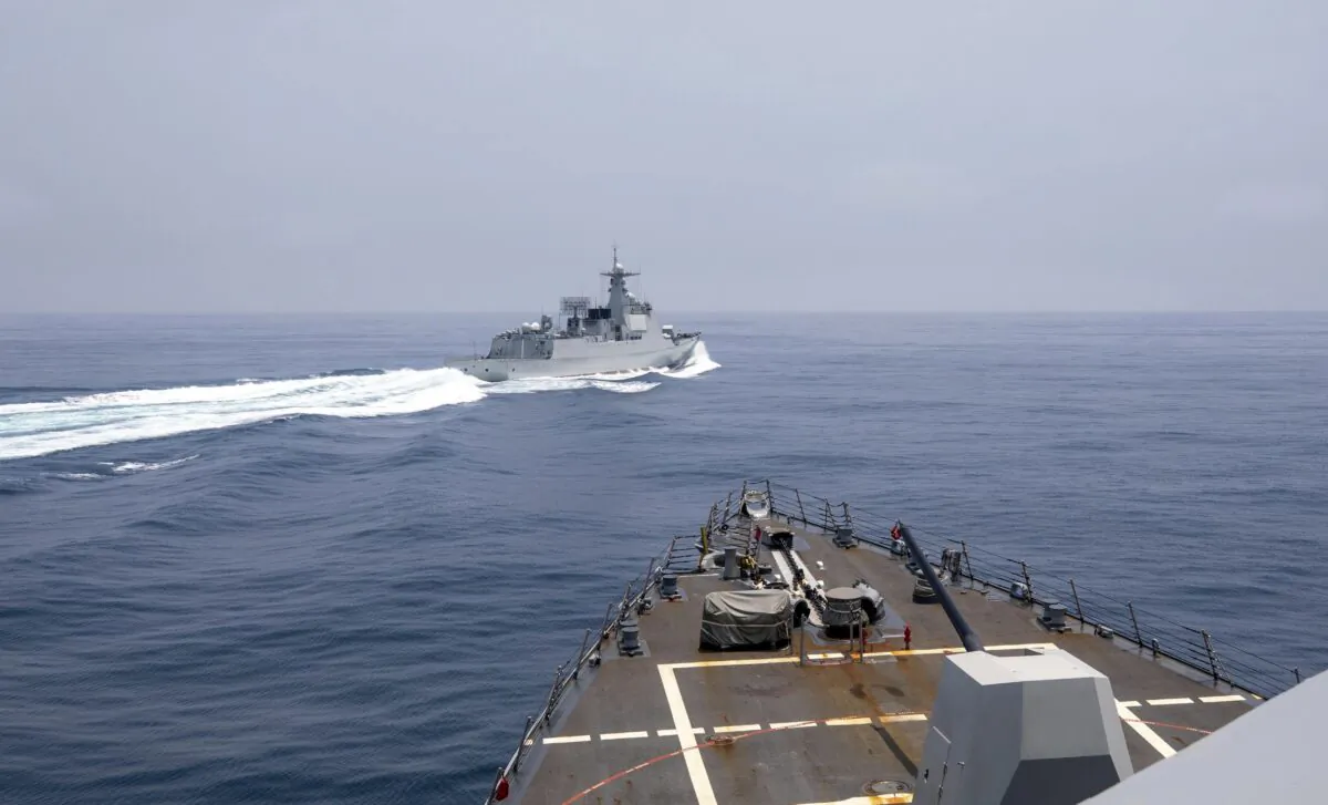 The USS Chung-Hoon observes a Chinese navy ship conduct what it called an "unsafe” Chinese maneuver in the Taiwan Strait, on June 3, 2023. (Mass Communication Specialist 1st Class Andre T. Richard/U.S. Navy via AP)