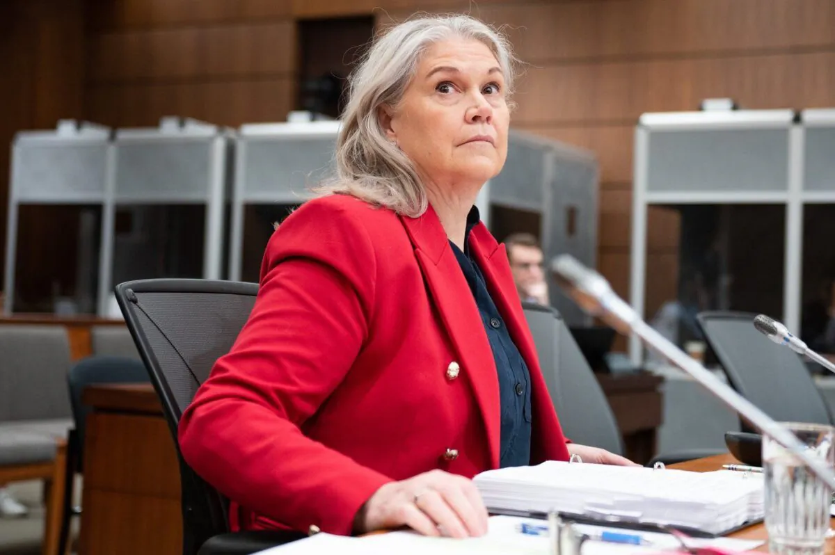 Jody Thomas, National Security and Intelligence Advisor waits to appear as a witness before the Standing Committee on Procedure and House Affairs (PROC) investigating intimidation campaigns against the Member for Wellington - Halton Hills and other Members on Parliament Hill in Ottawa, on June 1, 2023. (The Canadian Press/Spencer Colby)
