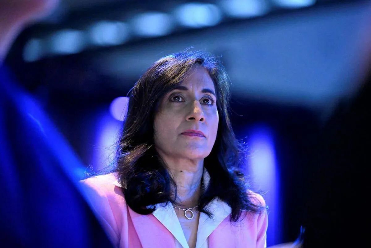 Defence Minister Anita Anand looks on after making a keynote address at the CANSEC trade show, billed as North America’s largest multi-service defence event, in Ottawa, on May 31, 2023. (Justin Tang/The Canadian Press)
