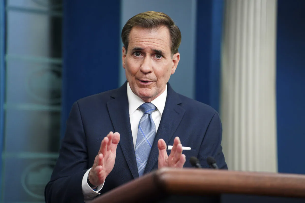 National Security Council Coordinator for Strategic Communications John Kirby speaks during the press briefing at the White House in Washington on June 5, 2023. (Madalina Vasiliu/The Epoch Times)