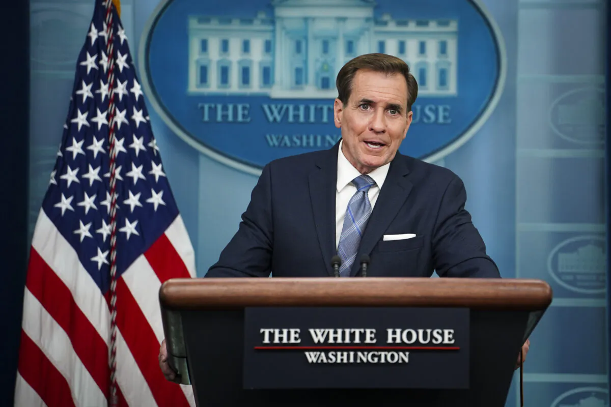 National Security Council spokesman John Kirby speaks during a press briefing at the White House in Washington on June 5, 2023. (Madalina Vasiliu/The Epoch Times)